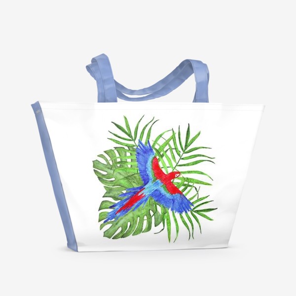 Пляжная сумка &laquo;тропический букет с попугаем ара&raquo;