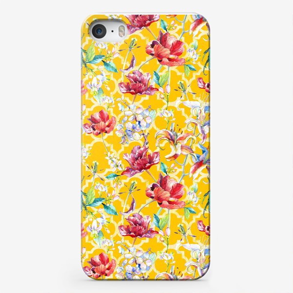 Чехол iPhone «Цветочный паттерн на желтом фоне»