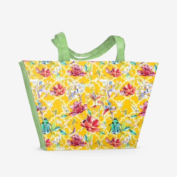 Пляжная сумка «Цветочный паттерн на желтом фоне»