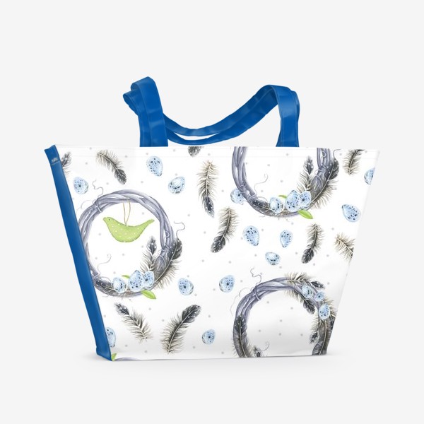Пляжная сумка «Весенний принт с перьями»