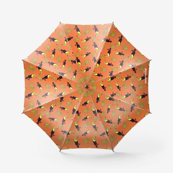 Зонт «тропический узор 2 туканы оранжевый »