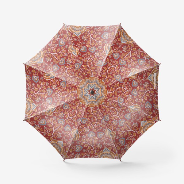 Зонт &laquo;Цветочный паттерн на красном фоне. Восточный орнамент.&raquo;