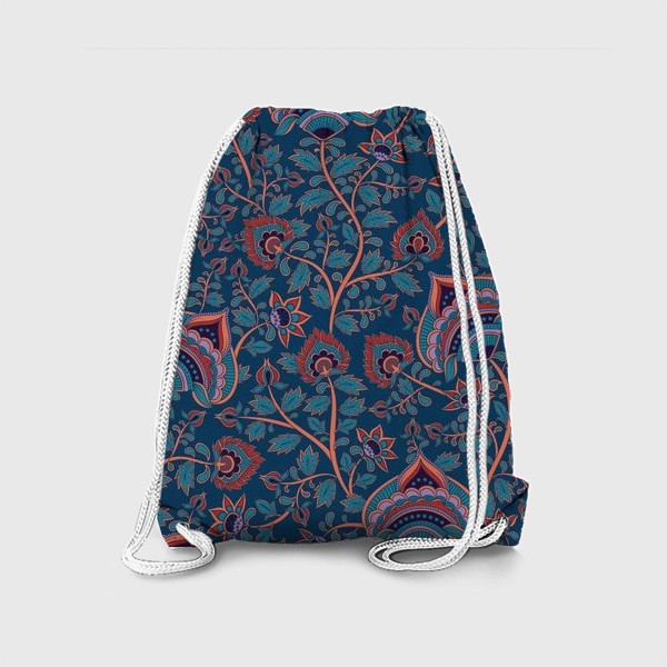 Рюкзак «Цветочный паттерн на темно-синем фоне. Восточный орнамент.»