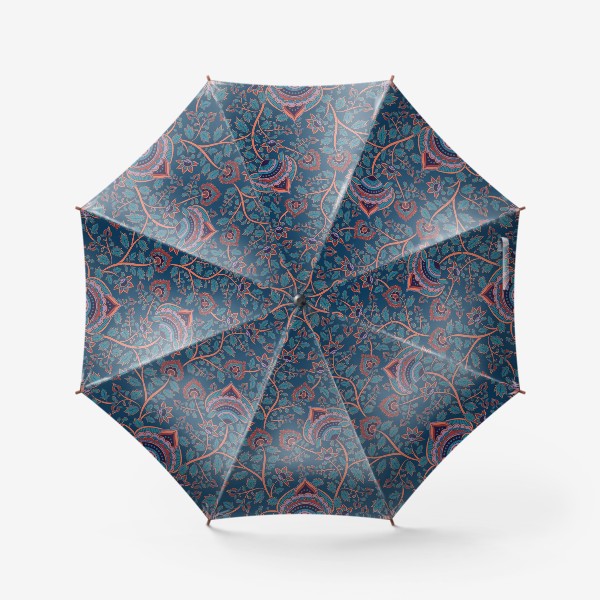 Зонт &laquo;Цветочный паттерн на темно-синем фоне. Восточный орнамент.&raquo;