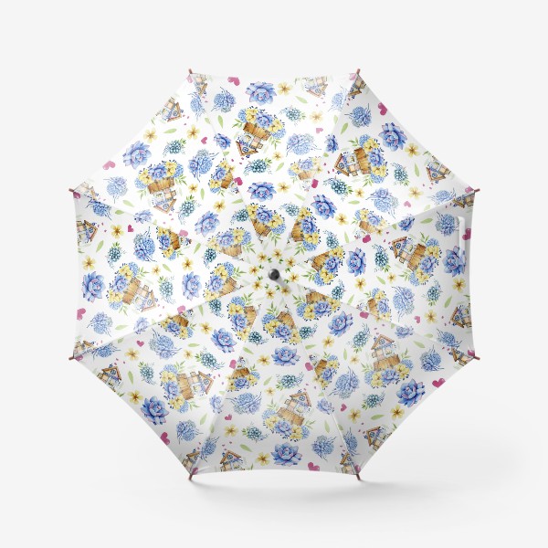 Зонт «Цветочный узор с домиком»