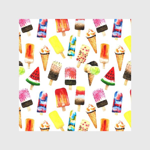 Скатерть &laquo;Watercolor different  ice cream on white background. Summer dessert. Seamless pattern&raquo;
