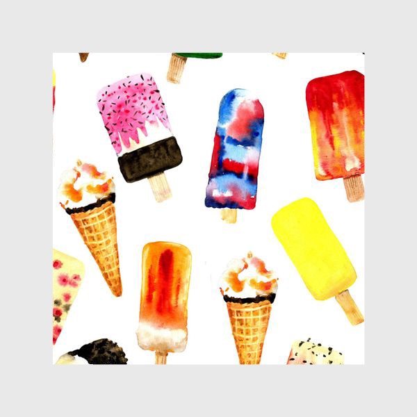 Шторы &laquo;Watercolor different  ice cream on white background. Summer dessert. Seamless pattern.&raquo;