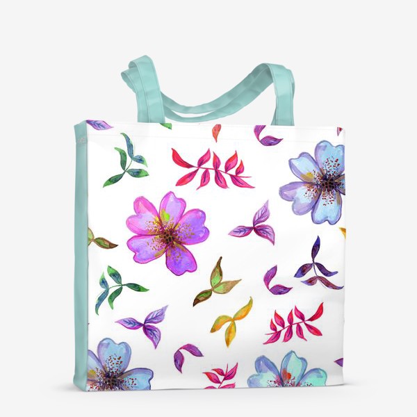 Сумка-шоппер «Акварельные нежные цветы и листья на белом фоне»