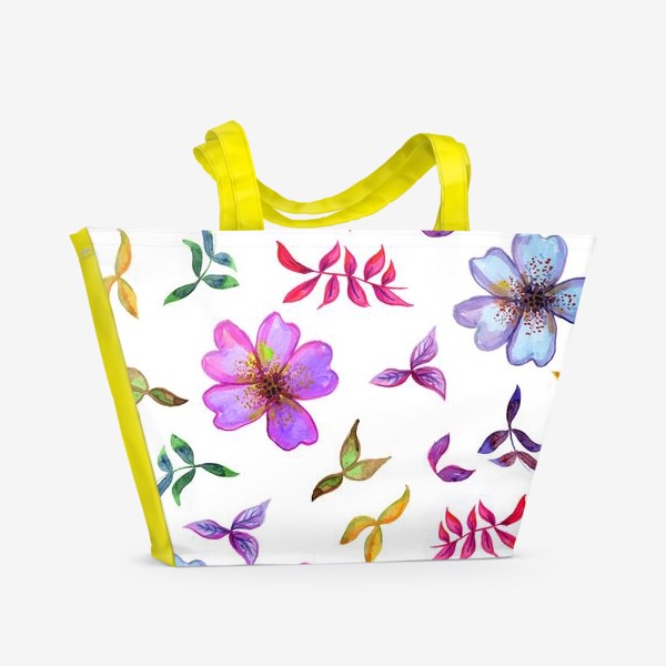 Пляжная сумка «Акварельные нежные цветы и листья на белом фоне»