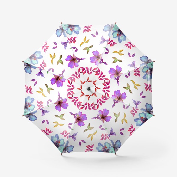 Зонт «Акварельные нежные цветы и листья на белом фоне»