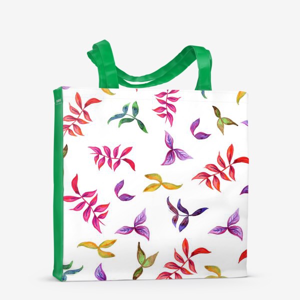 Сумка-шоппер «Акварельные нежные яркие разноцветные листья на белом фоне»