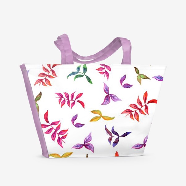Пляжная сумка «Акварельные нежные яркие разноцветные листья на белом фоне»