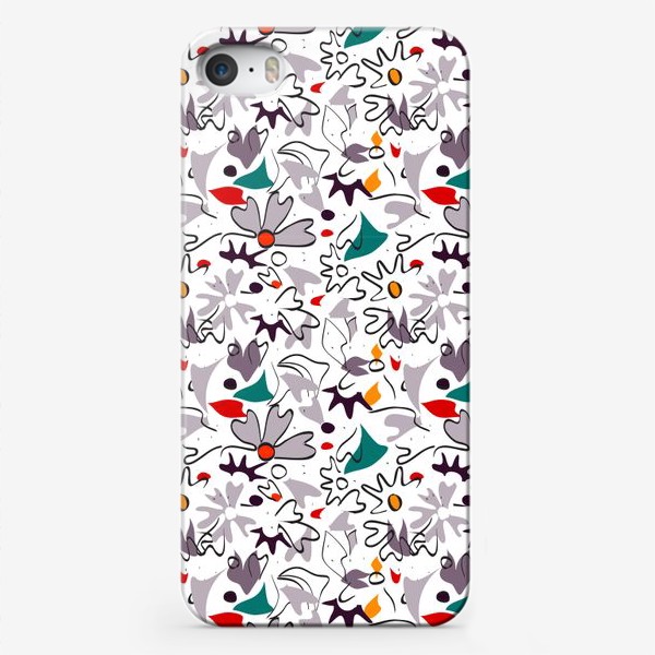 Чехол iPhone «Абстрактный геометрический разноцветный узор с пастельными лепестками, цветами и формами»