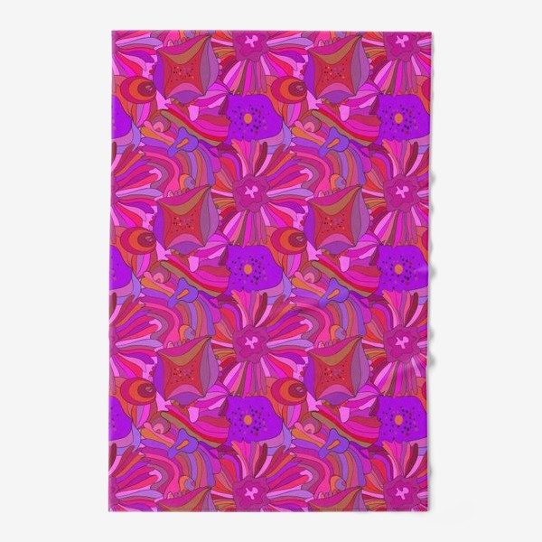 Полотенце «Абстрактный геометрический розовый. фиолетовый, сиреневый узор с экзотическими лепестками и формами»