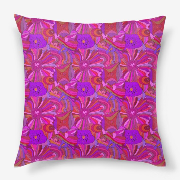 Подушка &laquo;Абстрактный геометрический розовый. фиолетовый, сиреневый узор с экзотическими лепестками и формами&raquo;