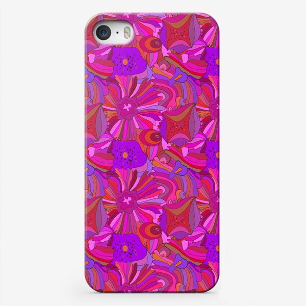 Чехол iPhone «Абстрактный геометрический розовый. фиолетовый, сиреневый узор с экзотическими лепестками и формами»
