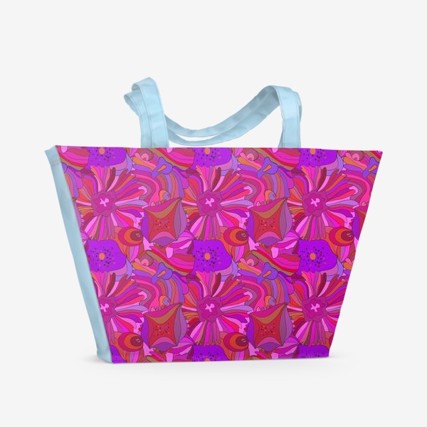 Пляжная сумка &laquo;Абстрактный геометрический розовый. фиолетовый, сиреневый узор с экзотическими лепестками и формами&raquo;