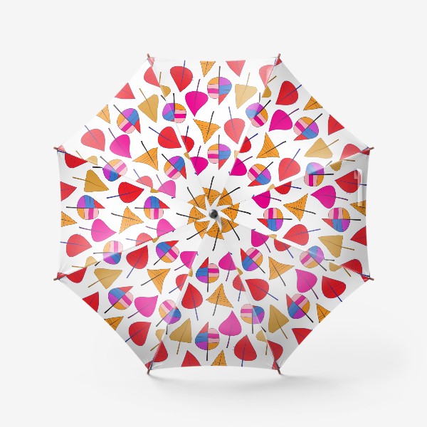 Зонт &laquo;Белый фон с абстрактными разноцветными листьями красного,  желтого, голубогоб розового цвета &raquo;