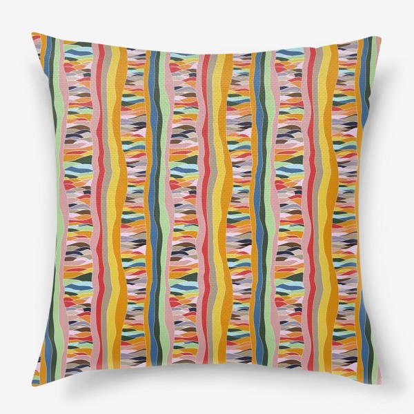 Подушка &laquo;Абстрактный геометрический разноцветный узор с яркими волнистыми линиями &raquo;
