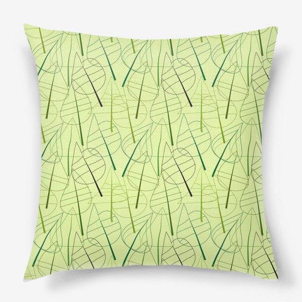 Подушка &laquo;Зеленый свктлый фон с овбсрактными листьями, нарисованные только линиями&raquo;