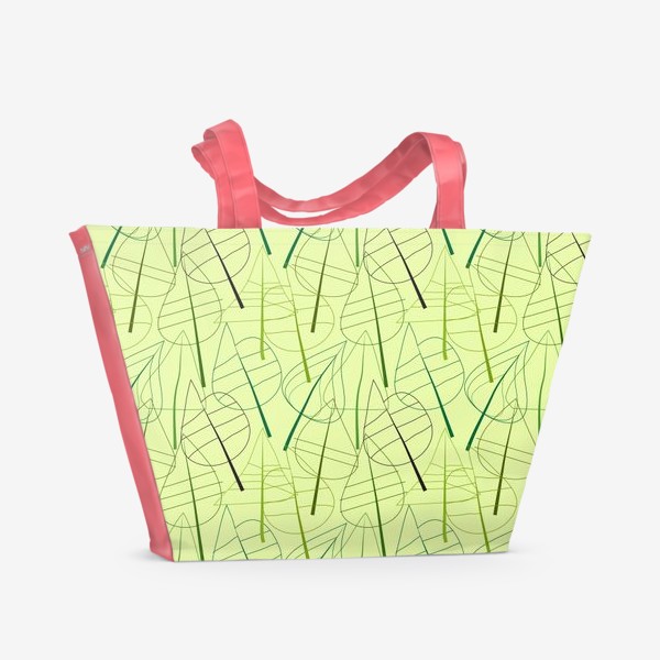 Пляжная сумка «Зеленый свктлый фон с овбсрактными листьями, нарисованные только линиями»
