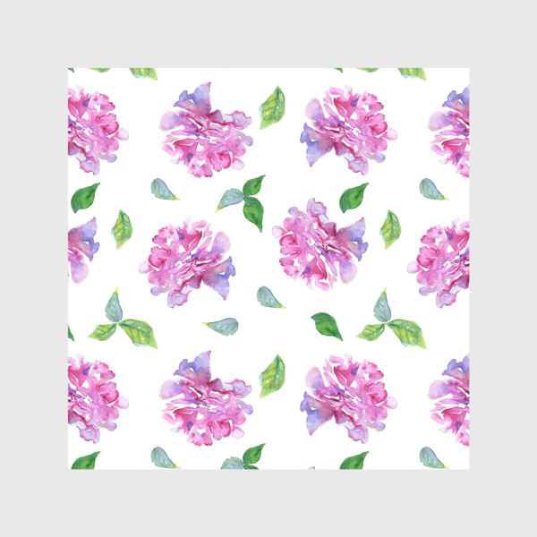 Скатерть «Акварельные нежные фиолетоавые цветы Пионы и листья на белом фоне»