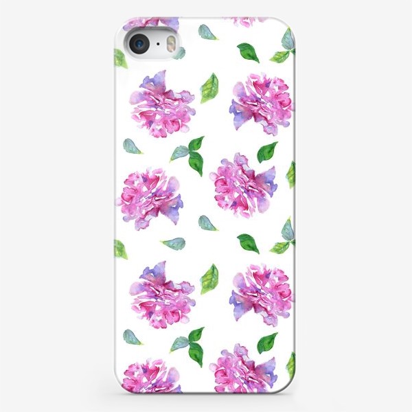 Чехол iPhone «Акварельные нежные фиолетоавые цветы Пионы и листья на белом фоне»