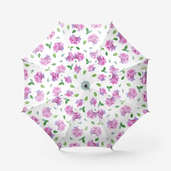 Зонт &laquo;Акварельные нежные фиолетоавые цветы Пионы и листья на белом фоне&raquo;