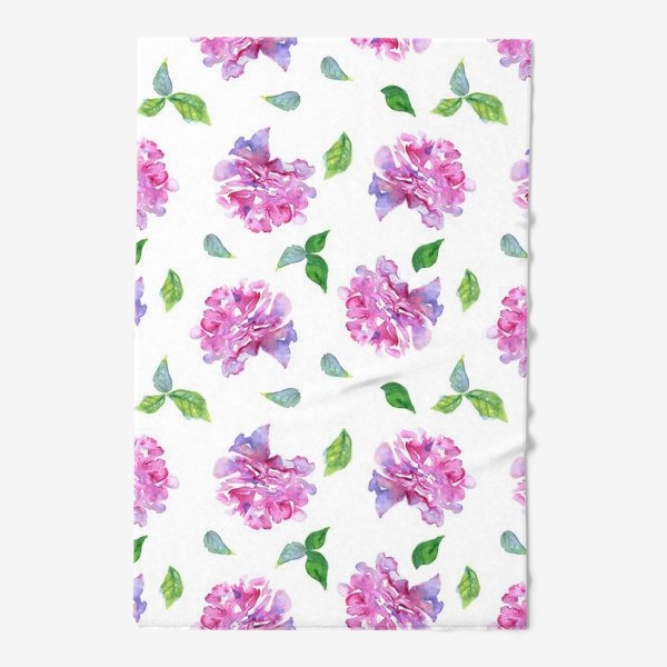 Полотенце «Акварельные нежные фиолетоавые цветы Пионы и листья на белом фоне»