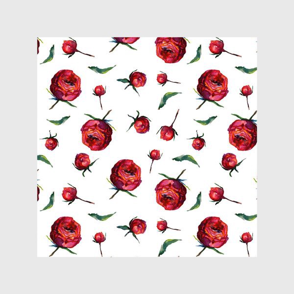 Шторы «Акварельные нежные красные розы и листья на белом фоне»