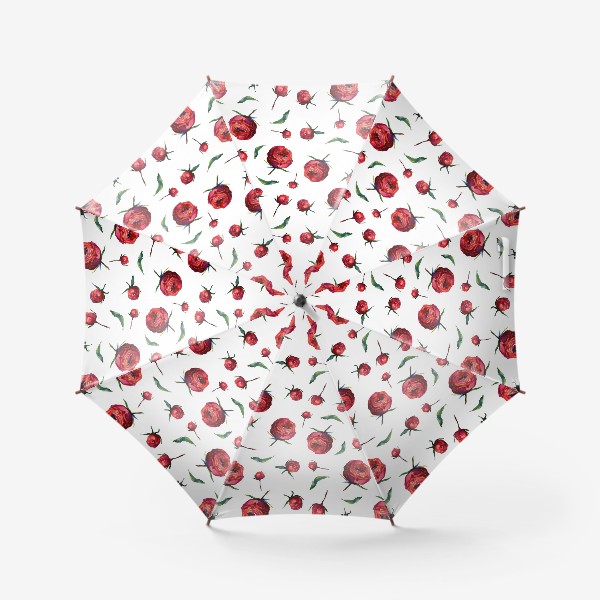 Зонт «Акварельные нежные красные розы и листья на белом фоне»