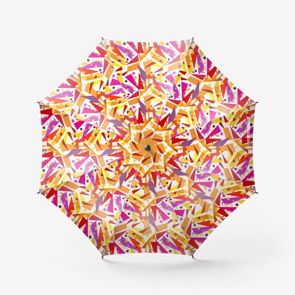Зонт &laquo;Абстрактный геометрический оранжевый, розовый. фиолетовый, сиреневый узор с треугольниками и звездами на белом фоне&raquo;