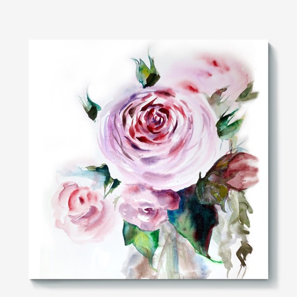 Холст &laquo;Акварельный нежный букет розовых роз на белом фоне&raquo;