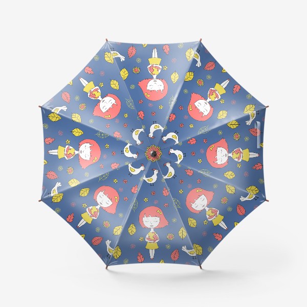 Зонт «Синий фон с девочкой, кроликом и курицей»