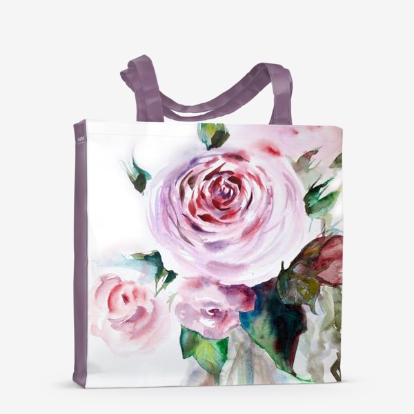 Сумка-шоппер &laquo;Акварельный нежный букет розовых роз на белом фоне&raquo;