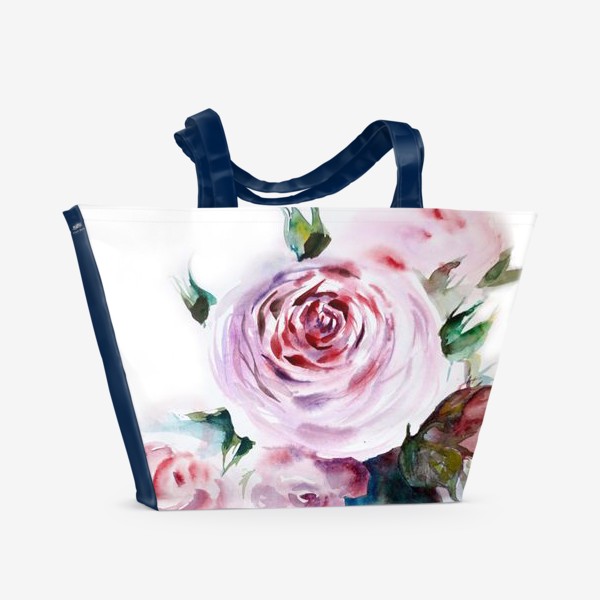 Пляжная сумка «Акварельный нежный букет розовых роз на белом фоне»