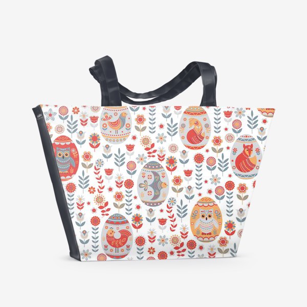 Пляжная сумка «Пасхальный яйца с животными и птицами. »