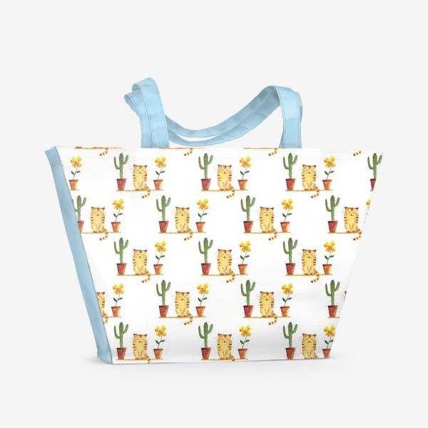 Пляжная сумка «кот и кактус паттерн»