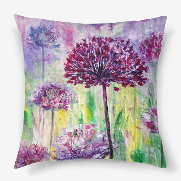 Подушка «Полевые фиолетовые цветы, написанные акрилом на холсте»