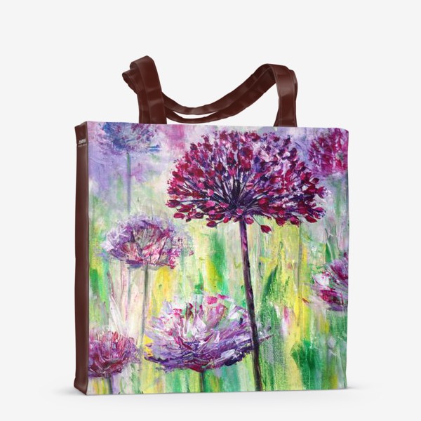 Сумка-шоппер «Полевые фиолетовые цветы, написанные акрилом на холсте»