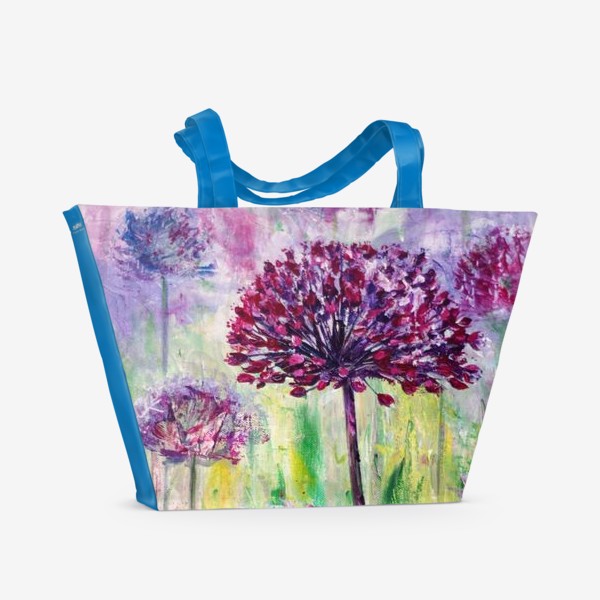 Пляжная сумка «Полевые фиолетовые цветы, написанные акрилом на холсте»