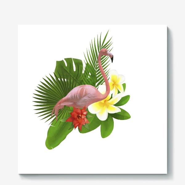 Холст «Розовый фламинго в пальмовых листах»