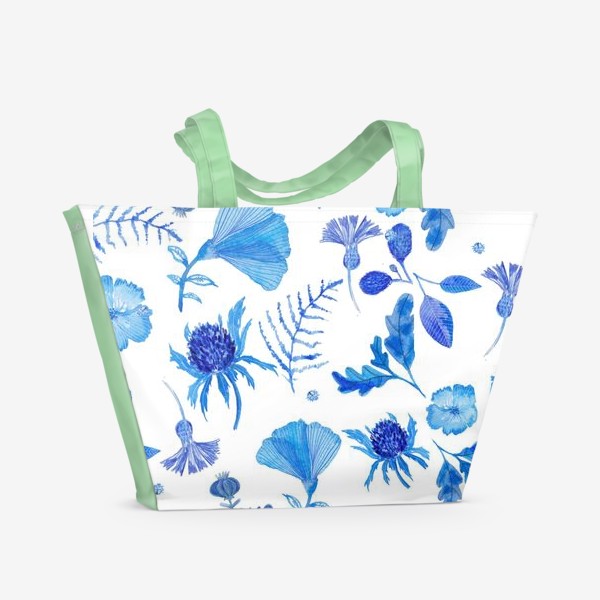 Пляжная сумка «Синие цветы (паттерн)»