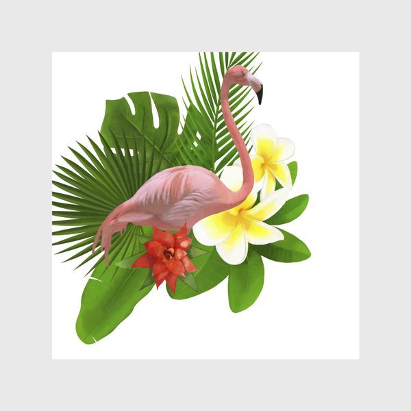 Шторы «Розовый фламинго в пальмовых листах»