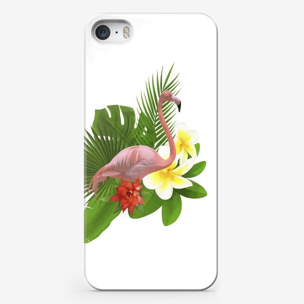Чехол iPhone «Розовый фламинго в пальмовых листах»