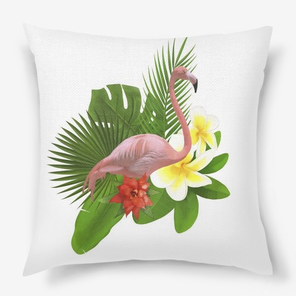 Подушка «Розовый фламинго в пальмовых листах»