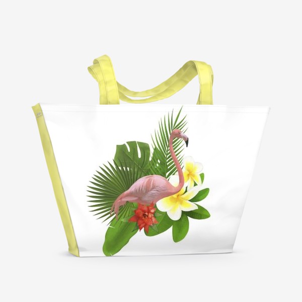 Пляжная сумка «Розовый фламинго в пальмовых листах»