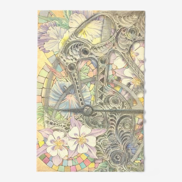 Полотенце «Мозаика, цветы и часовой механизм»