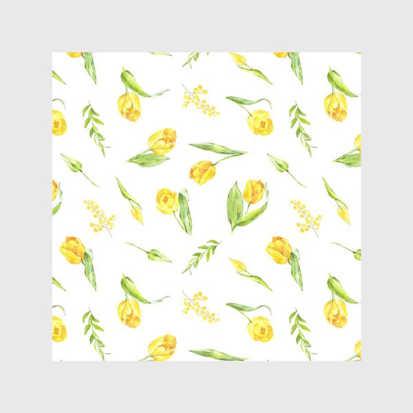 Скатерть «Акварельный цветочный паттерн желтые тюльпаны»