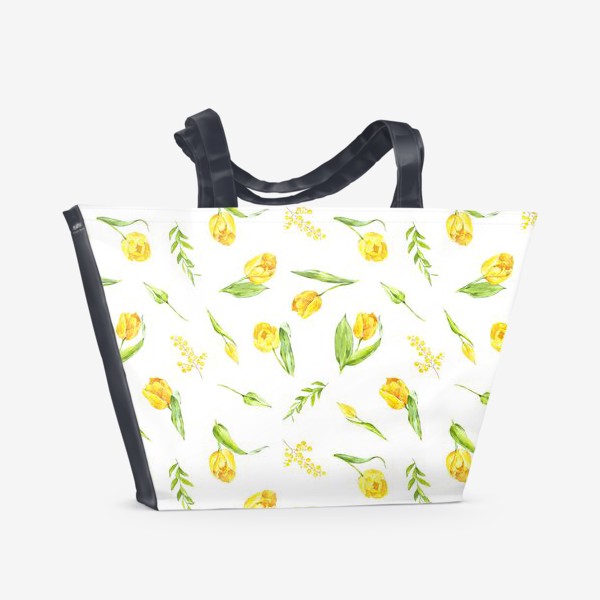 Пляжная сумка «Акварельный цветочный паттерн желтые тюльпаны»